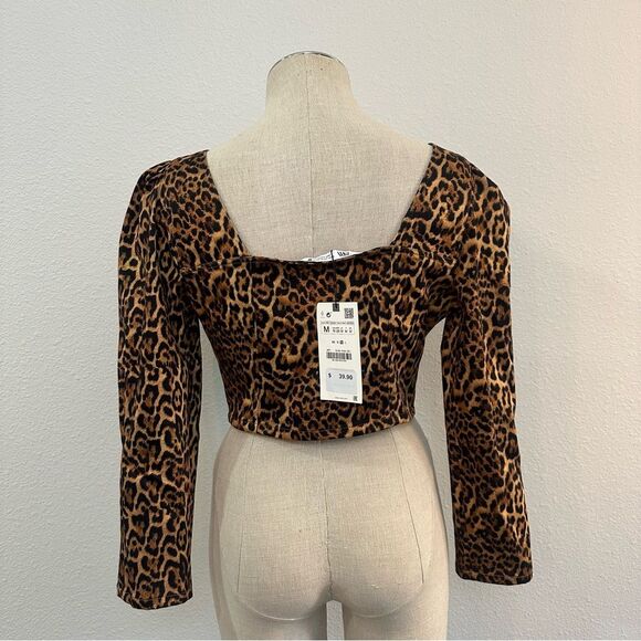 NWT Zara Crop Leopard Print Zipper Front Top 047 - Picture 4 of 5